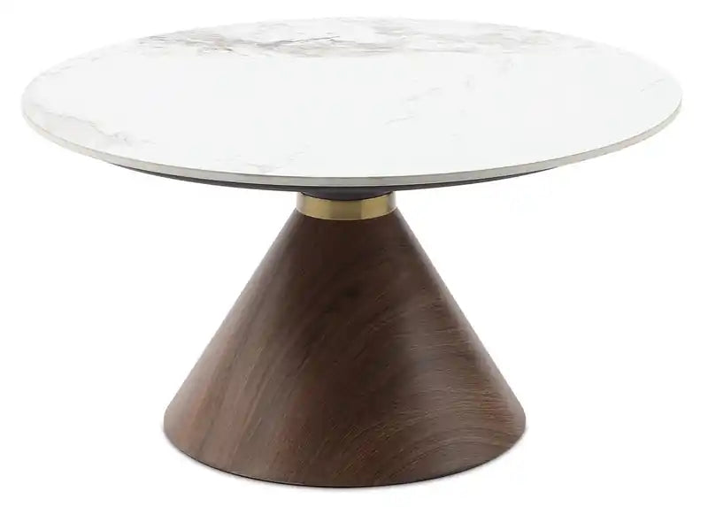 Alwin 31.5 Modern Round Coffee Table with White Sintered Stone Top