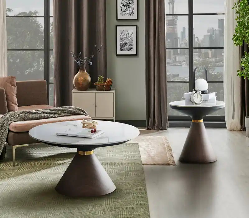 Alwin 31.5 Modern Round Coffee Table with White Sintered Stone Top