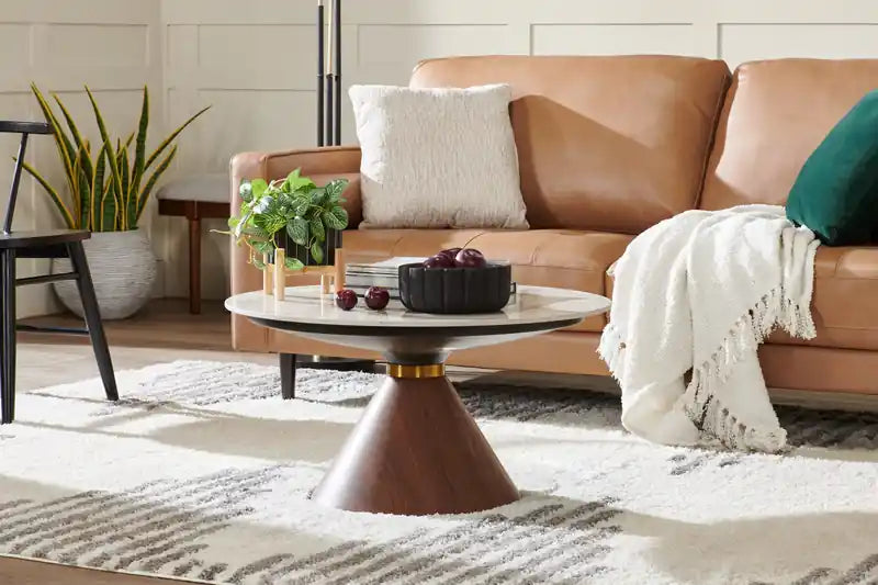 Alwin 31.5 Modern Round Coffee Table with White Sintered Stone Top