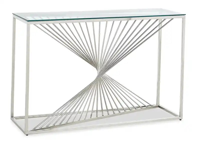 Andreas 47 Modern Glass Top Sofa Table - Silver with Chrome Metal Base