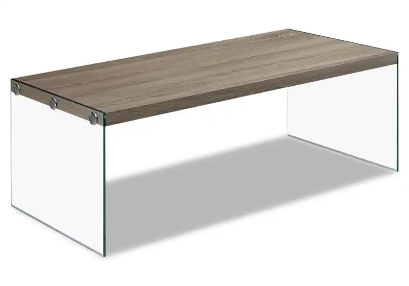 Aria 44 Modern Coffee Table - Grey-Brown with Glass Base
