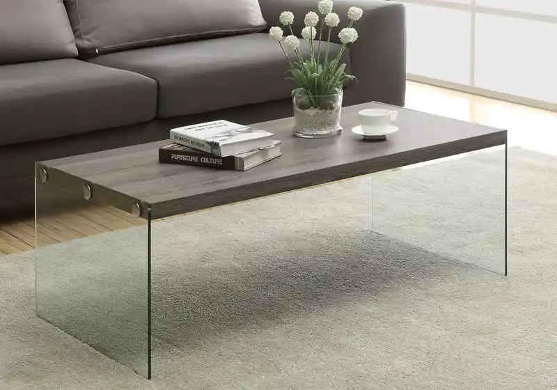 Aria 44 Modern Coffee Table - Grey-Brown with Glass Base