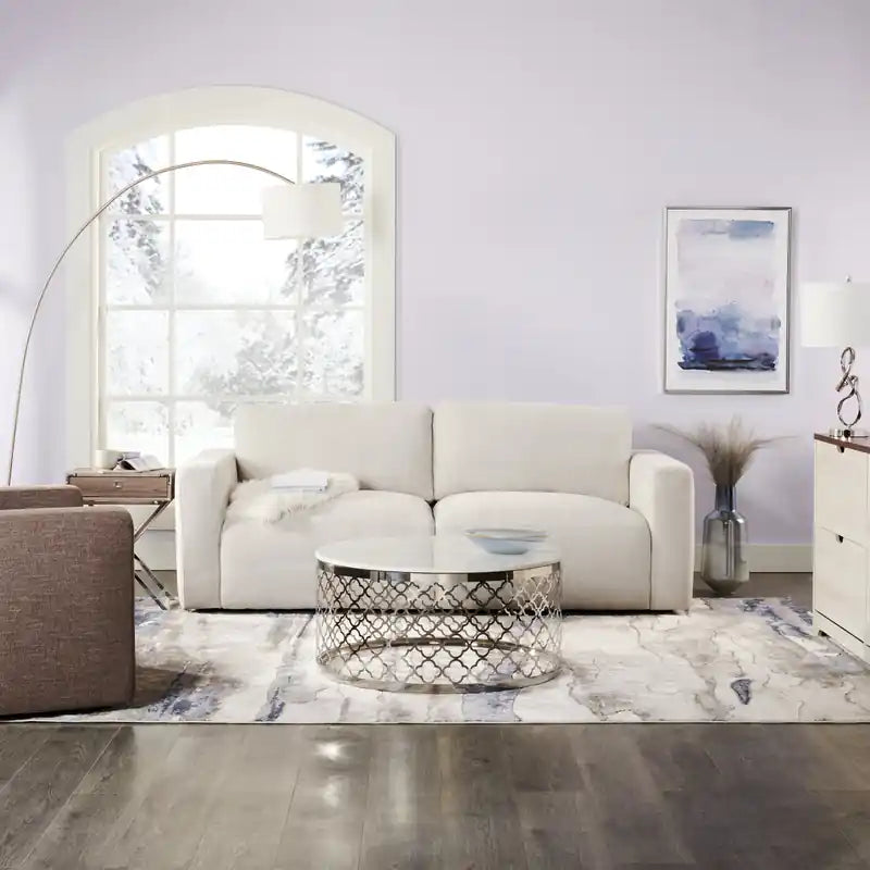 Belle 36 Glam Round Sofa Table - White Marble Top with Stainless Steel Base