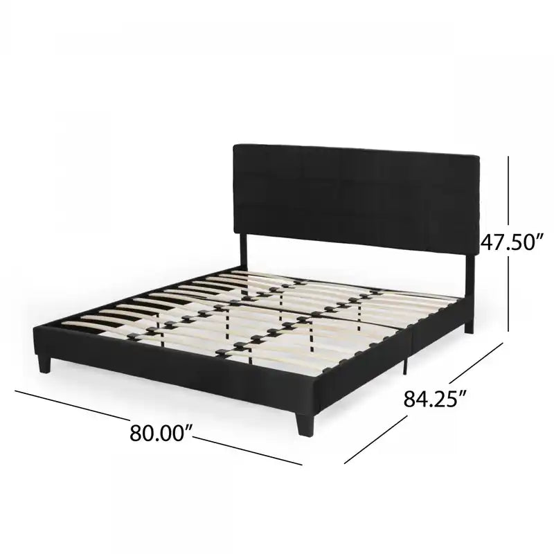 Lucia Upholstered Platform Bed Frame With Tufted Waffle Stitching,king Size,black King Bed