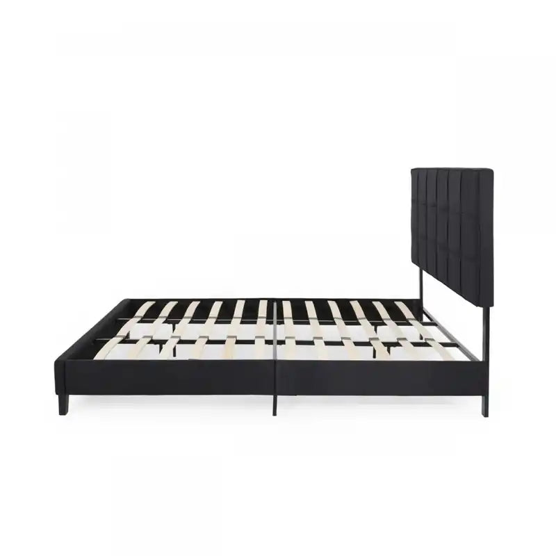 Lucia Upholstered Platform Bed Frame With Tufted Waffle Stitching,king Size,black King Bed