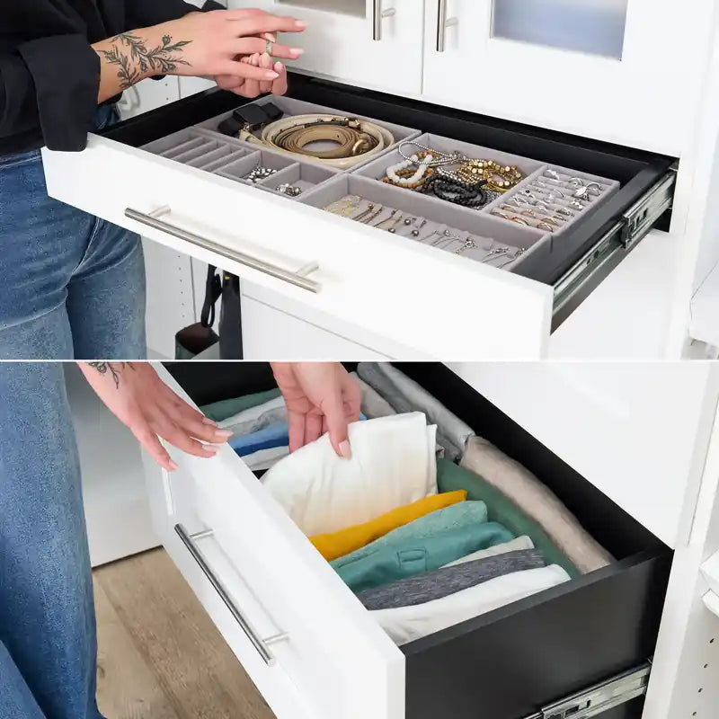 85" Modular L-Shaped Walk-In Closet System with LED Lights, Rods, Drawers & Shoe Storage