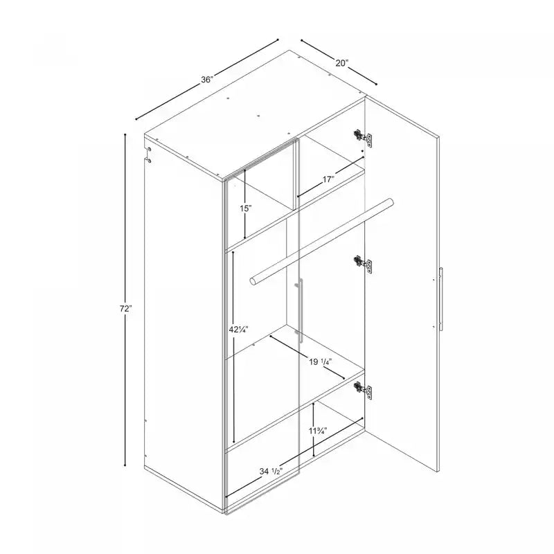 2-Shelf Wardrobe Storage Cabinet, Freestanding Closet Organizer with Hanging Rod