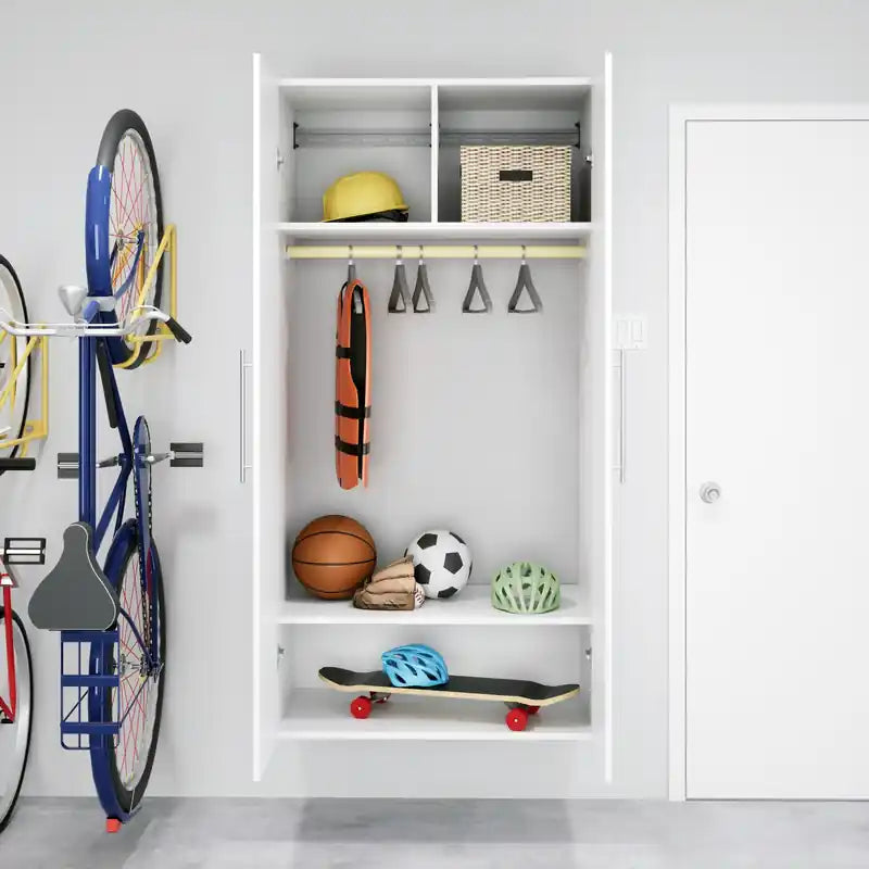 2-Shelf Wardrobe Storage Cabinet, Freestanding Closet Organizer with Hanging Rod