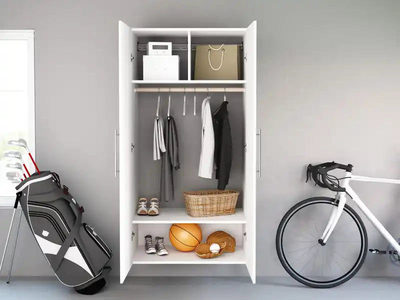 2-Shelf Wardrobe Storage Cabinet, Freestanding Closet Organizer with Hanging Rod