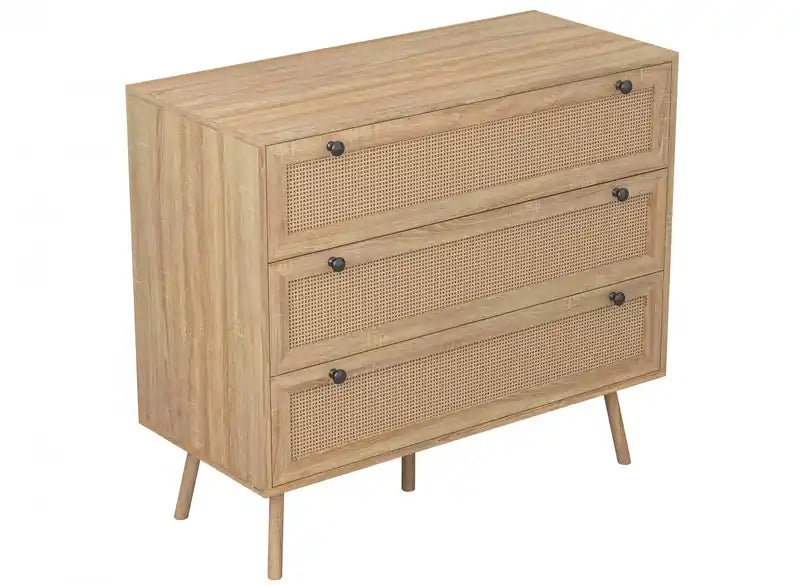 Storage Chest With 3 Drawers  Natural Brown Wood Look