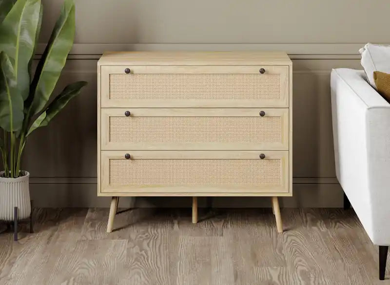 Storage Chest With 3 Drawers  Natural Brown Wood Look