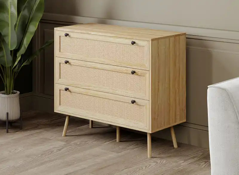 Storage Chest With 3 Drawers  Natural Brown Wood Look
