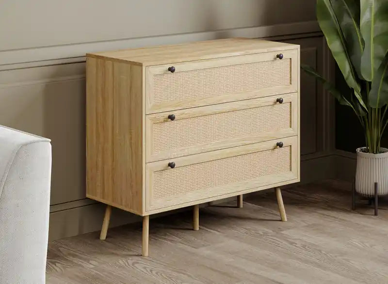 Storage Chest With 3 Drawers  Natural Brown Wood Look