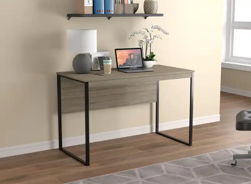 47 Computer Desk - Dark Taupe With Black Metal Base