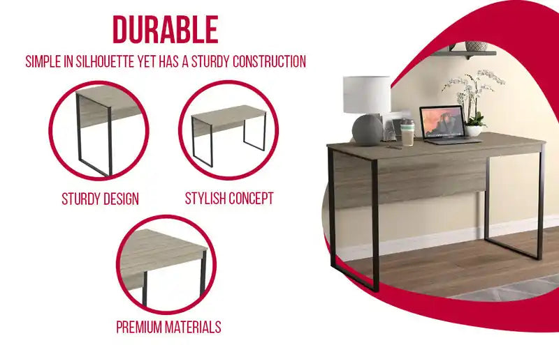 47 Computer Desk - Dark Taupe With Black Metal Base