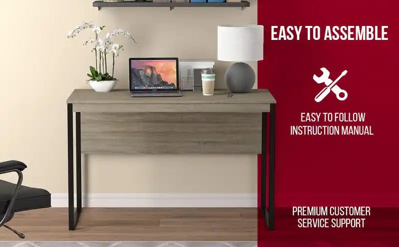 47 Computer Desk - Dark Taupe With Black Metal Base