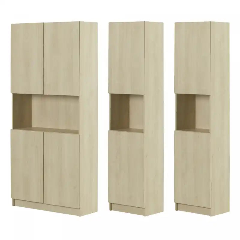 Liora Set Of Bookcase And 2 2-door Narrow Bookcases - Bleached Oak