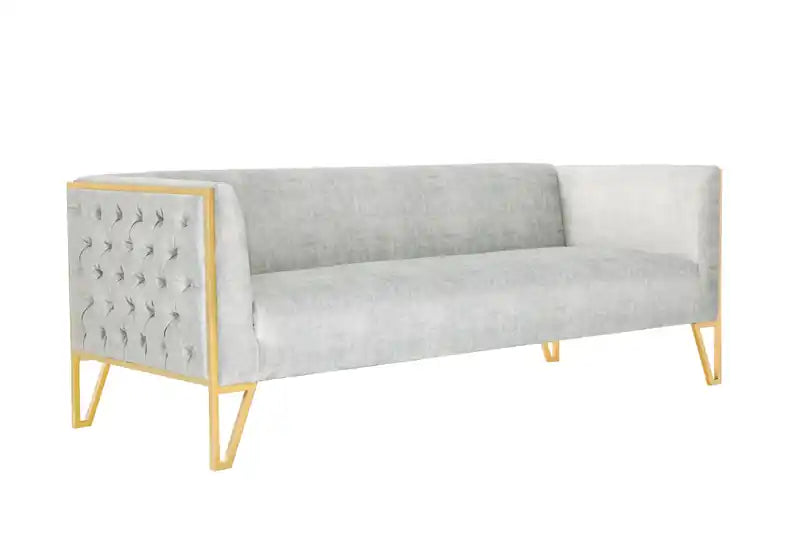 81.5" Modern Velvet Sofa with Gold Metal Legs, 3-Seater Living Room Couch, Grey