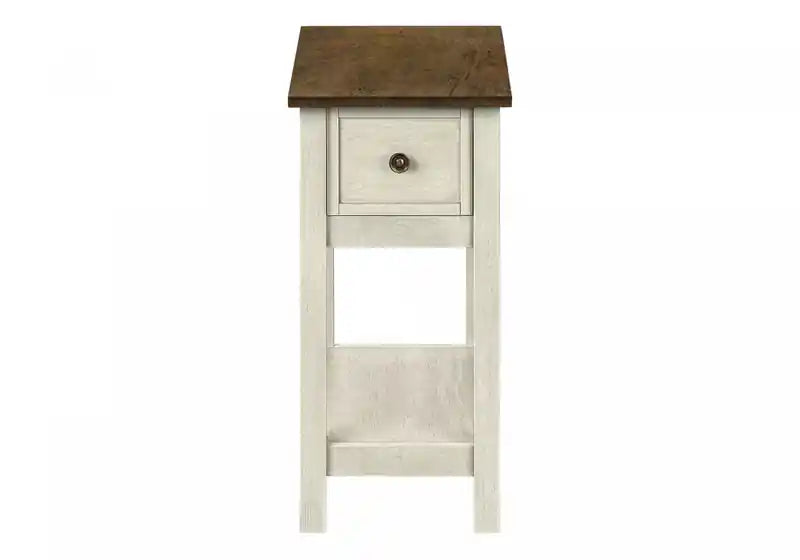Accent Side End Table 2-Tier Narrow Bedroom Storage Drawer Antique White Brown Veneer Transitional
