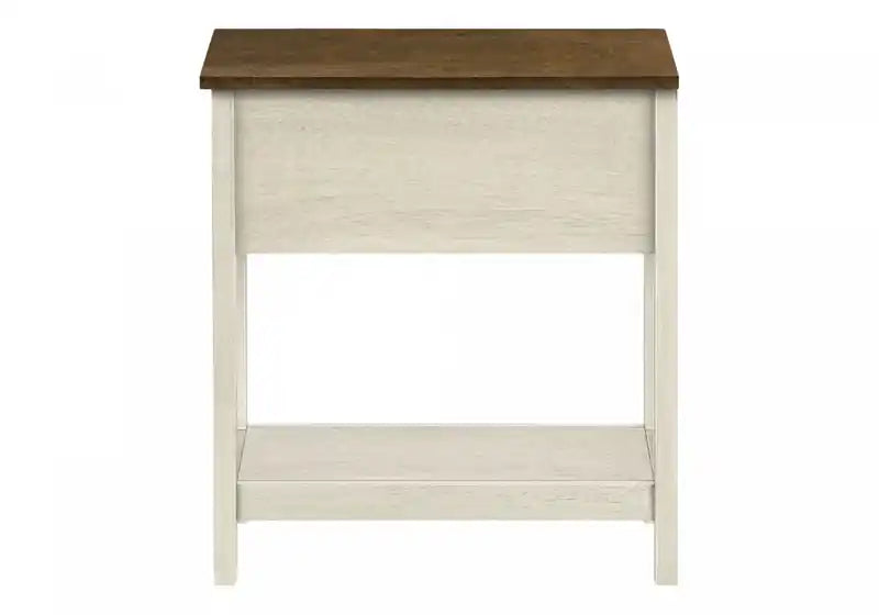 Accent Side End Table 2-Tier Narrow Bedroom Storage Drawer Antique White Brown Veneer Transitional
