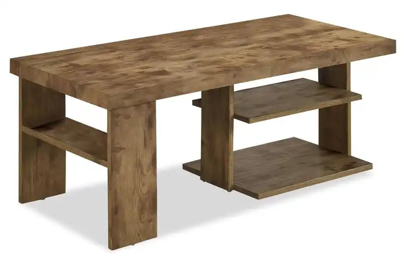 Devon 43.3 Rustic Coffee Table with Shelf - Light Pine Finish Wood