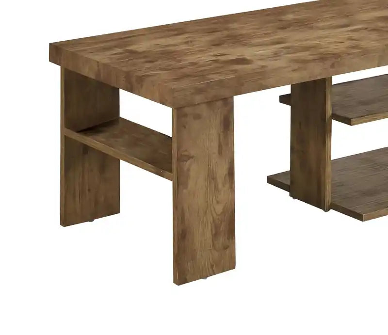 Devon 43.3 Rustic Coffee Table with Shelf - Light Pine Finish Wood