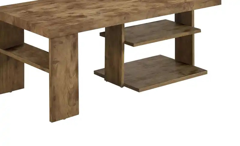 Devon 43.3 Rustic Coffee Table with Shelf - Light Pine Finish Wood
