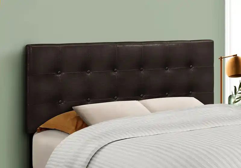 Estel Upholstered Headboard in Brown Vegan Leather Fabric, Button Tufted