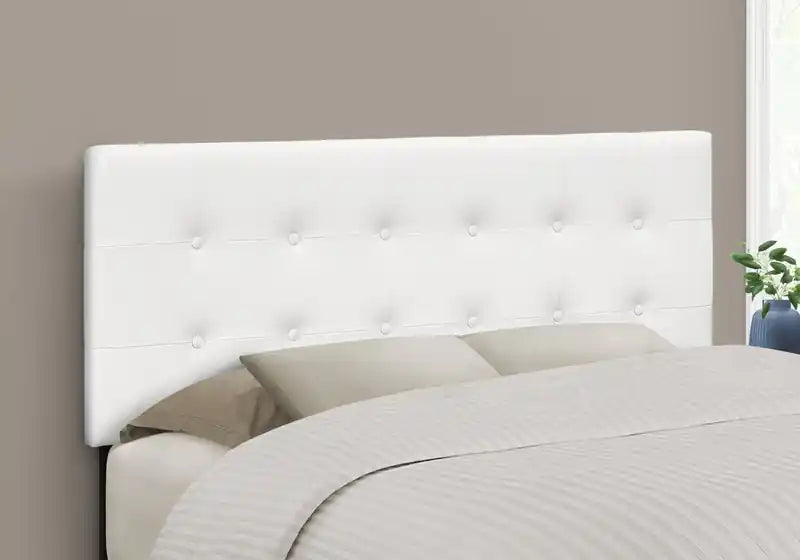 Estel Upholstered Headboard in White Vegan Leather Fabric, Button Tufted