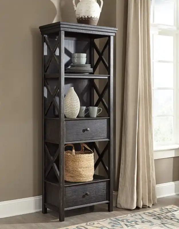 Isla Display Shelft with Storage Drawers, 25.4W - Rustic Black