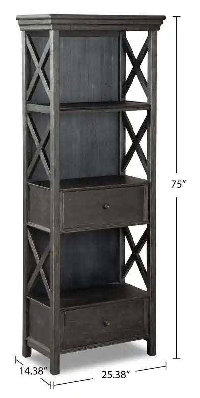 Isla Display Shelft with Storage Drawers, 25.4W - Rustic Black