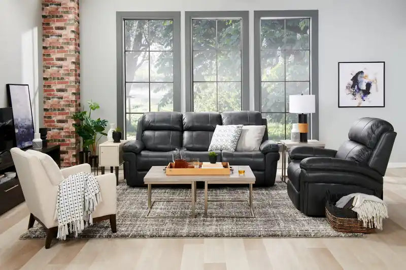 Jesse 47 Modern Coffee Table - Grey and Pewter with Metal Base