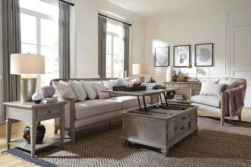 Lancaster 20 Traditional End Table with Storage and Shelf - Grey and Bronze Pine