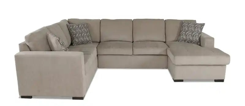 Made in Canada Legend 3-Piece Right-Facing Chenille Fabric Sleeper Sectional with Storage Chaise - Platinum Beige