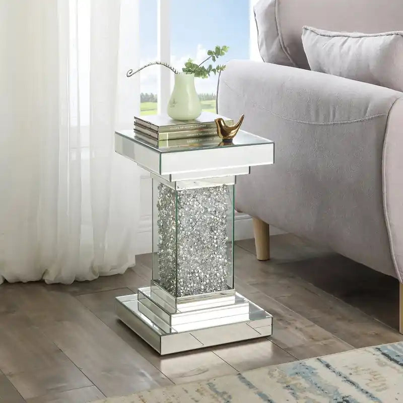 Luna 12 Mirrored Accent Table with Crystals