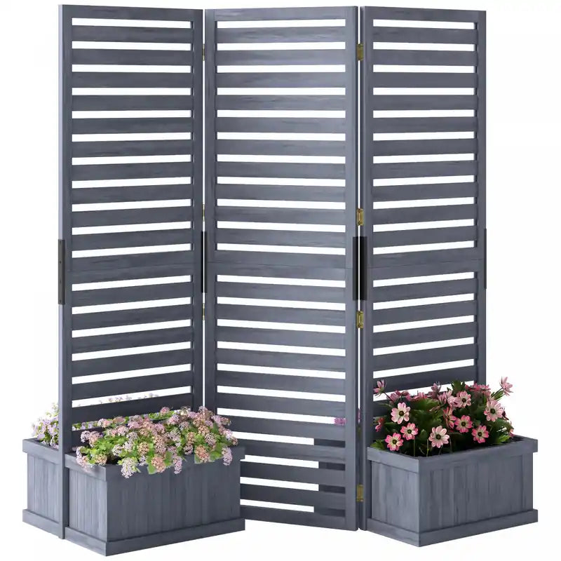 Outsunny Outdoor Privacy Screen With 4 Raised Beds And Drainage Holes