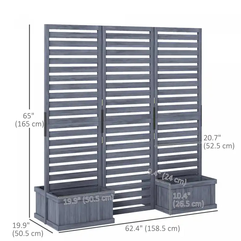 Outdoor Privacy Screen with 4 Raised Garden Beds & Drainage Holes, Patio Planter