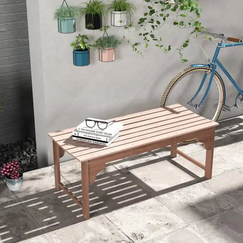 Wooden Garden Stool with Slatted Seat, Front Porch Bench, Outdoor Accent Seating