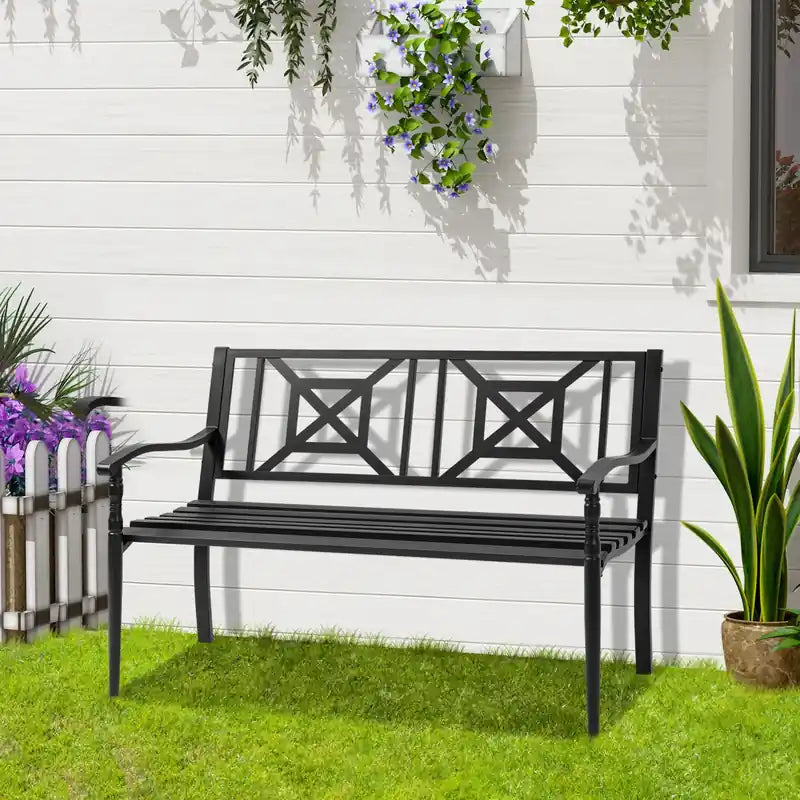 Steel 2-Person Outdoor Garden Bench, Weather-Resistant Patio Seating