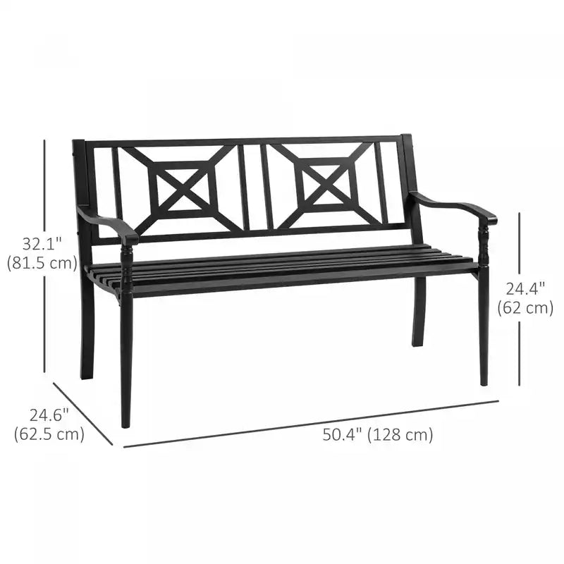 Steel 2-Person Outdoor Garden Bench, Weather-Resistant Patio Seating