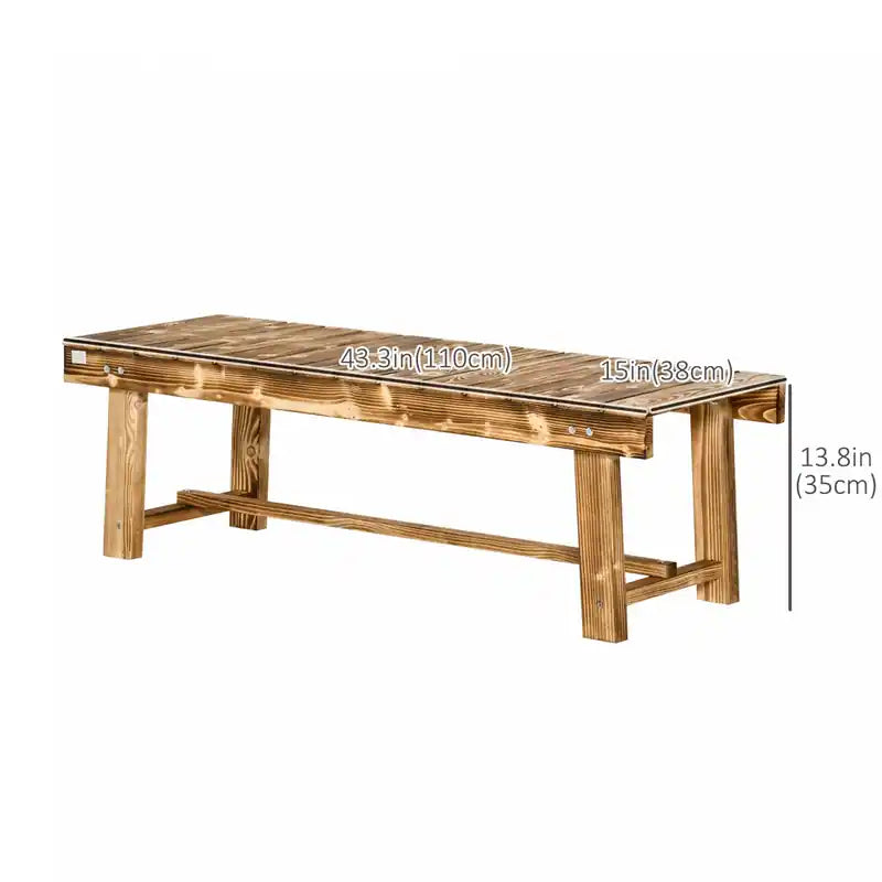 43.25" Carbonized Wood Outdoor Garden Bench, Double Seat, Weather-Resistant Fir Wood