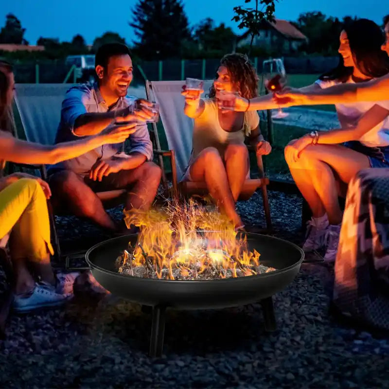 23" Round Wood-Burning Outdoor Fire Pit with Support Legs, Steel Bowl Design