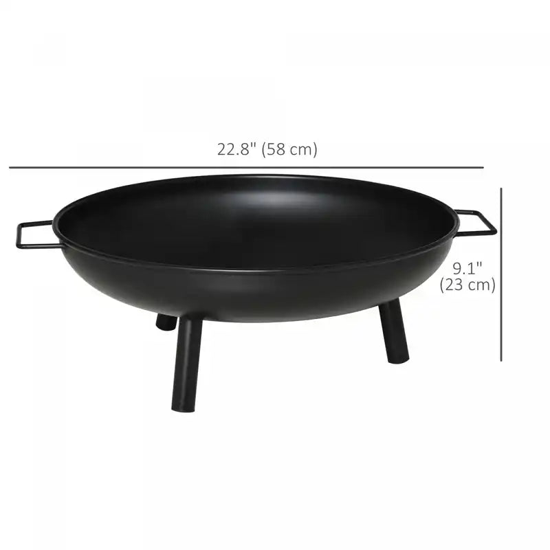 23" Round Wood-Burning Outdoor Fire Pit with Support Legs, Steel Bowl Design