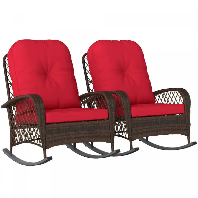 Outsunny 2 Pcs Rattan Rocking Chair With Soft Cushion For Garden
