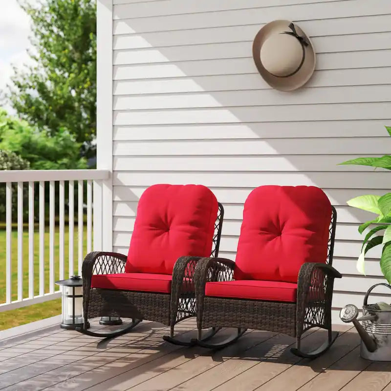 2-Piece Rattan Rocking Chair Set with Soft Cushions, Outdoor Garden Patio Seating