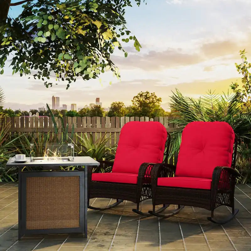 2-Piece Rattan Rocking Chair Set with Soft Cushions, Outdoor Garden Patio Seating