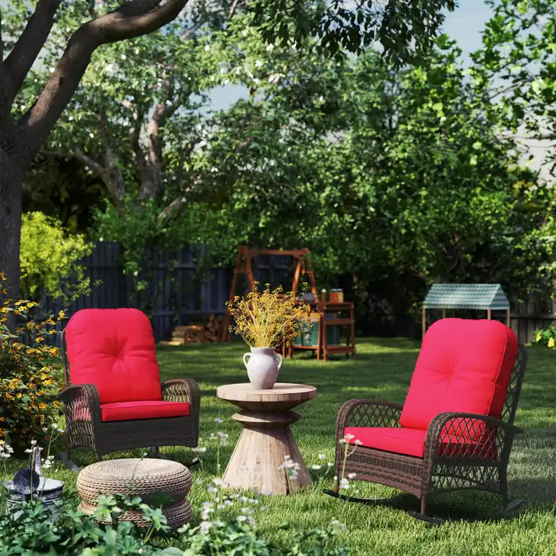 2-Piece Rattan Rocking Chair Set with Soft Cushions, Outdoor Garden Patio Seating