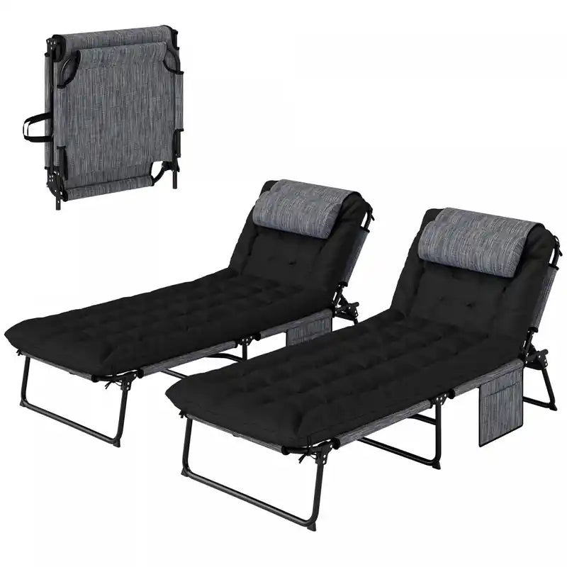Outsunny 2 Pcs Folding Lounge Chairs, Reclining Tanning Chairs