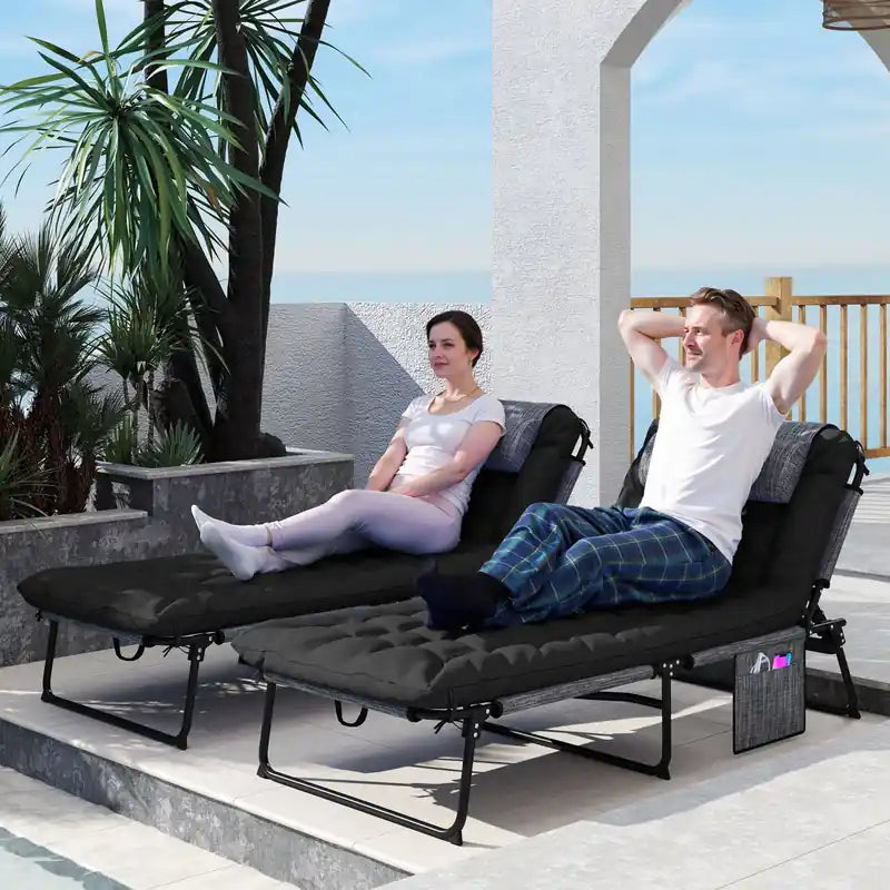 2-Piece Folding Reclining Tanning Lounge Chair Set, Portable Outdoor Chaise