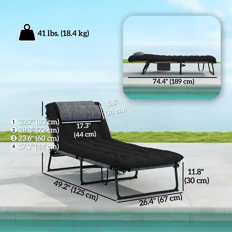 2-Piece Folding Reclining Tanning Lounge Chair Set, Portable Outdoor Chaise